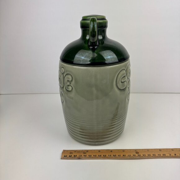 Vtg Cookie Jug Jar Two Tone Green McCoy w Lid Made in USA Model 213 Damaged Read - Picture 8 of 12